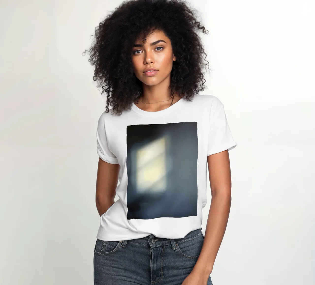 Soft light filters through a window, creating a hazy ambianc women's fitted t-shirt by DesignDoodle