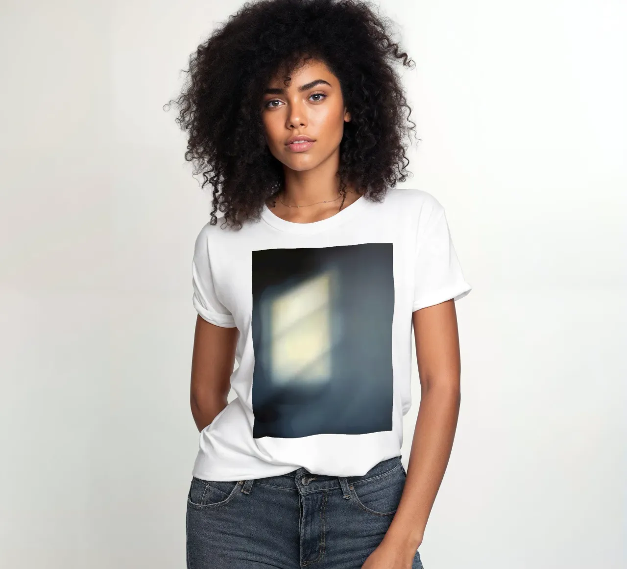 Soft light filters through a window, creating a hazy ambianc women's fitted t-shirt by DesignDoodle