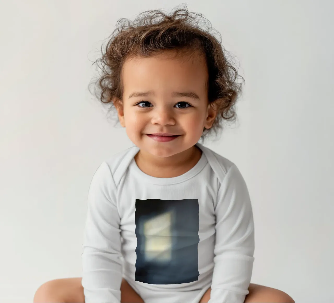 Soft light filters through a window, creating a hazy ambianc long-sleeve baby romper by DesignDoodle