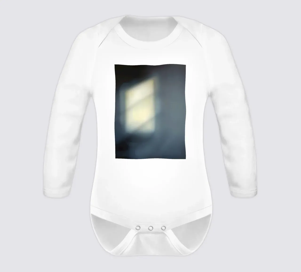 Soft light filters through a window, creating a hazy ambianc long-sleeve baby romper by DesignDoodle