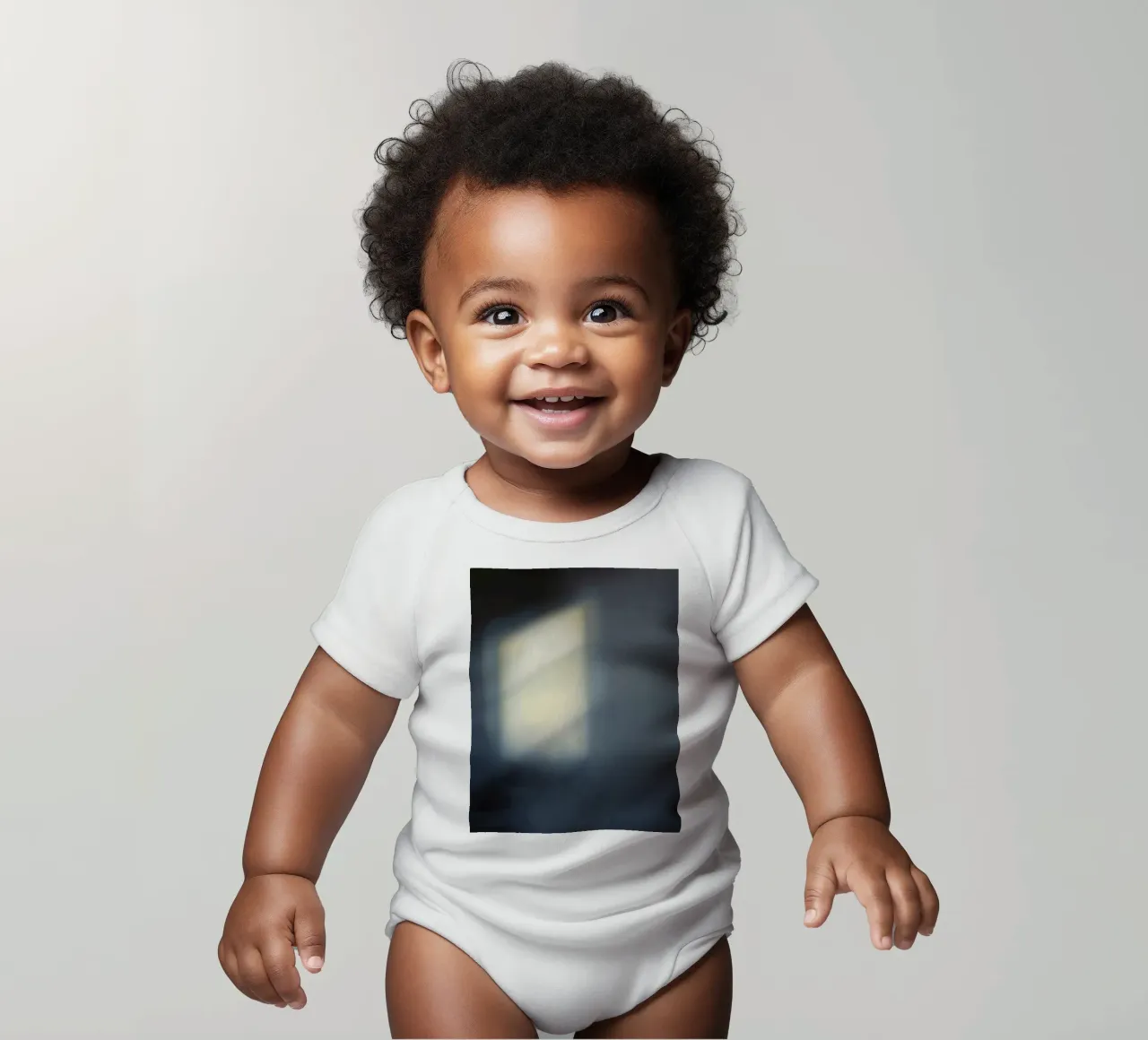 Soft light filters through a window, creating a hazy ambianc short-sleeve baby romper by DesignDoodle