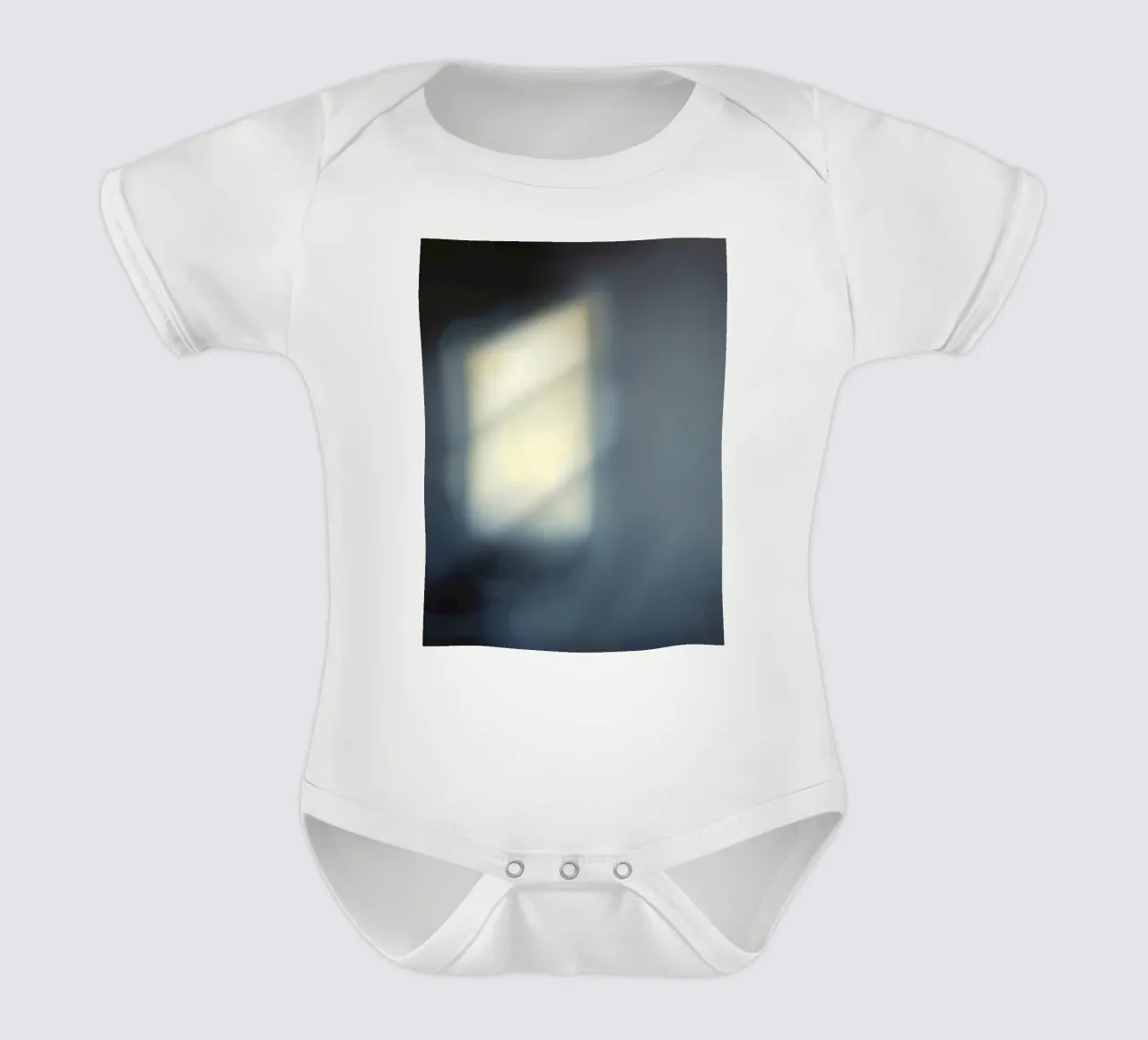 Soft light filters through a window, creating a hazy ambianc short-sleeve baby romper by DesignDoodle