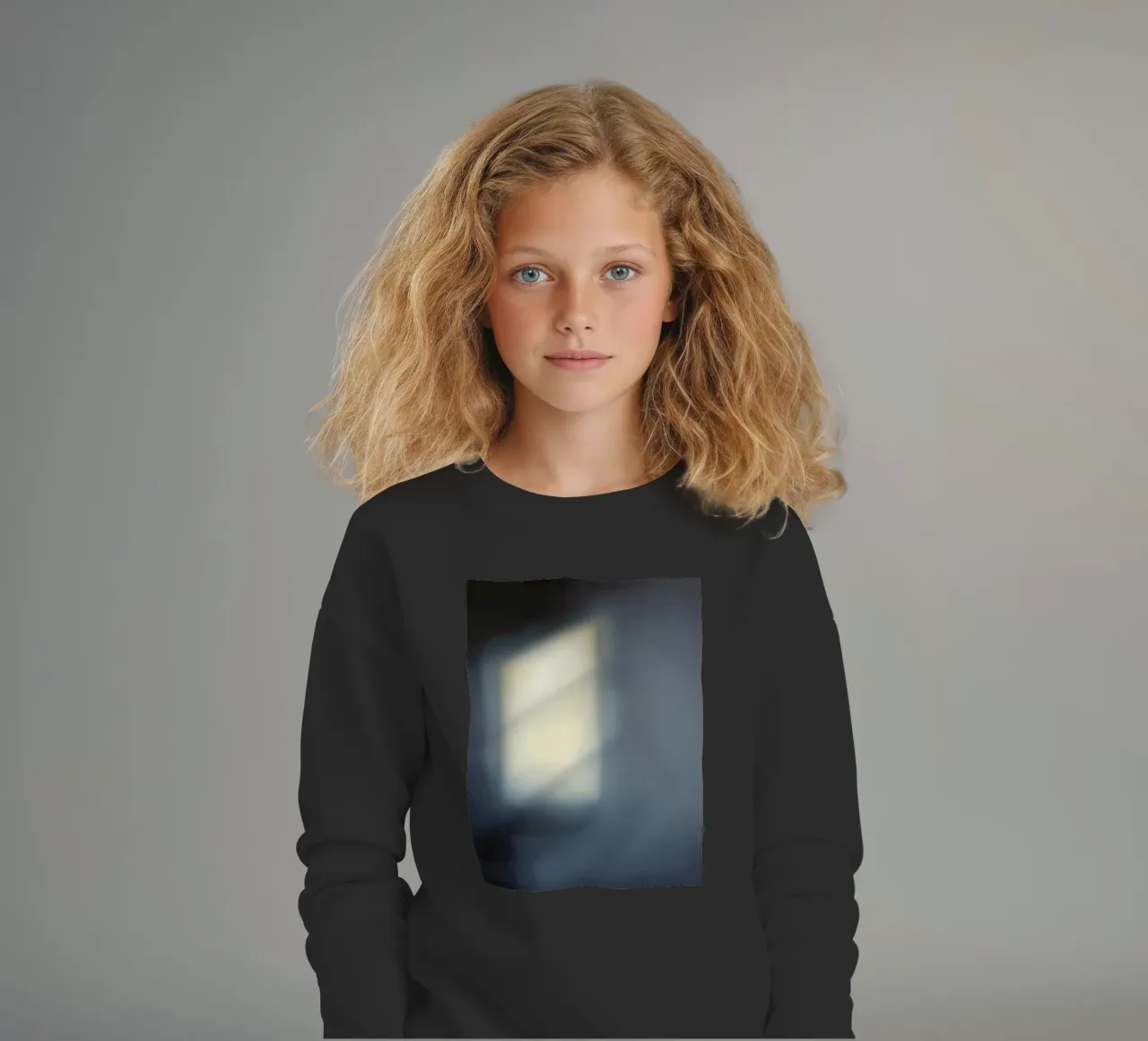 Soft light filters through a window, creating a hazy ambianc kids sweatshirt by DesignDoodle