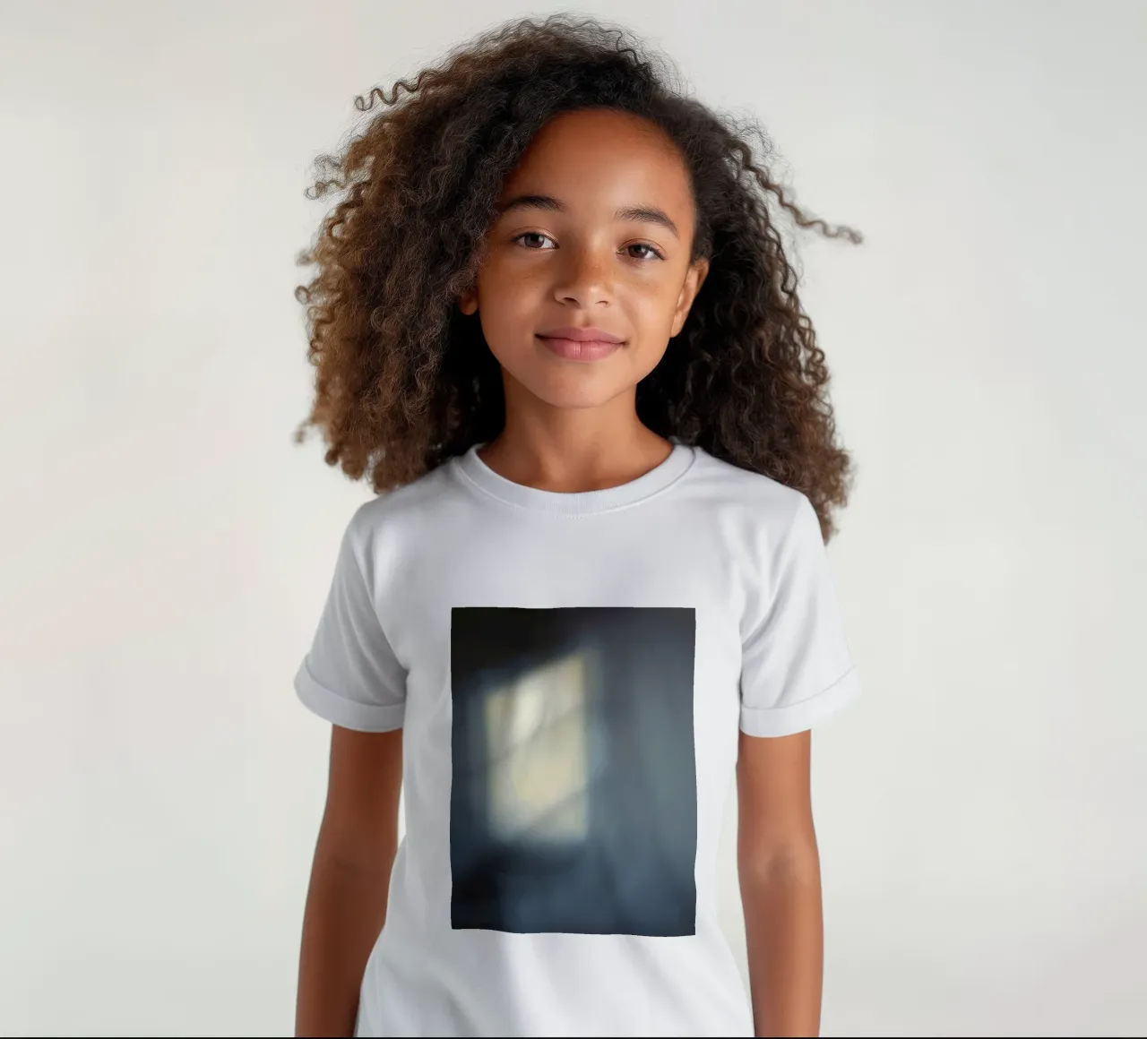 Soft light filters through a window, creating a hazy ambianc kids t-shirt by DesignDoodle