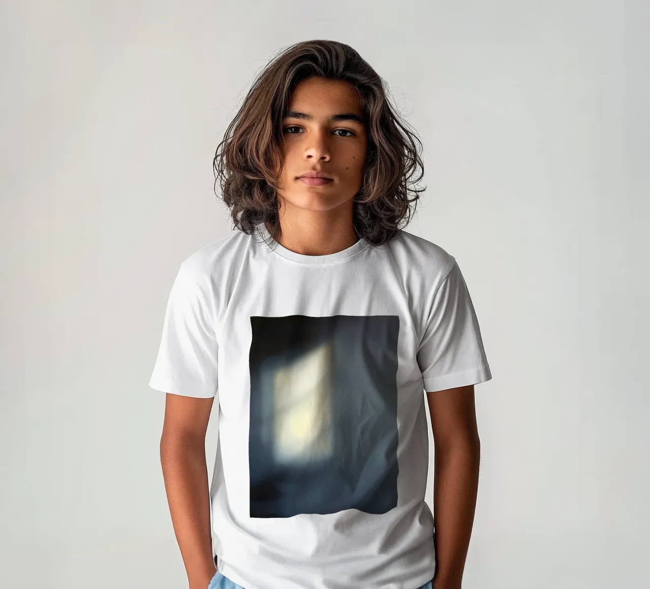 Soft light filters through a window, creating a hazy ambianc kids t-shirt by DesignDoodle