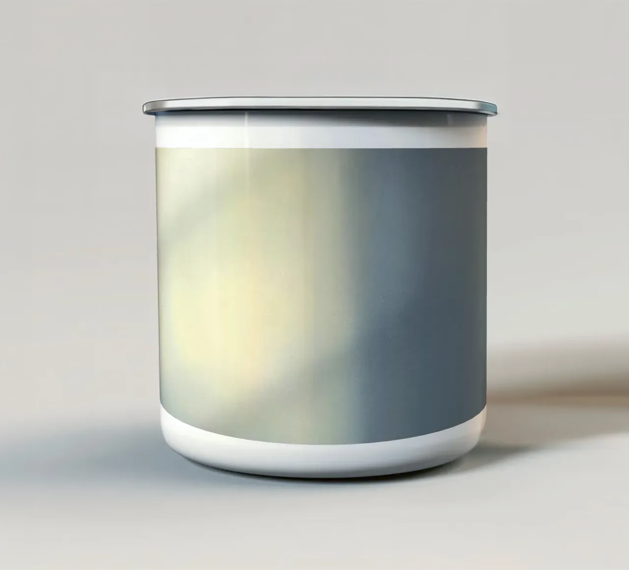 Soft light filters through a window, creating a hazy ambianc enamel mug by DesignDoodle