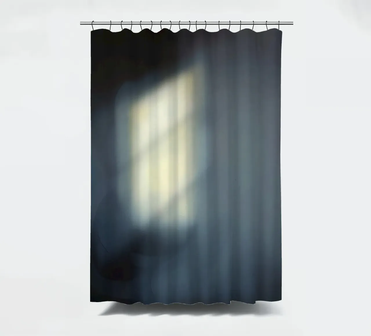 Soft light filters through a window, creating a hazy ambianc shower curtain by DesignDoodle