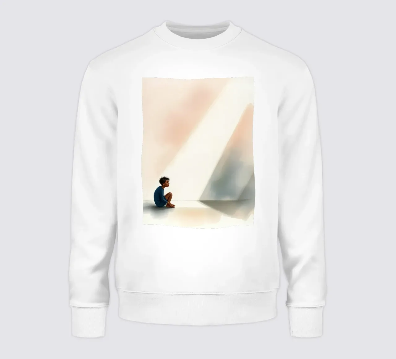 Junge sitzt in stiller Kontemplation, während Licht auf ihn fällt Sweatshirt von DesignDoodle