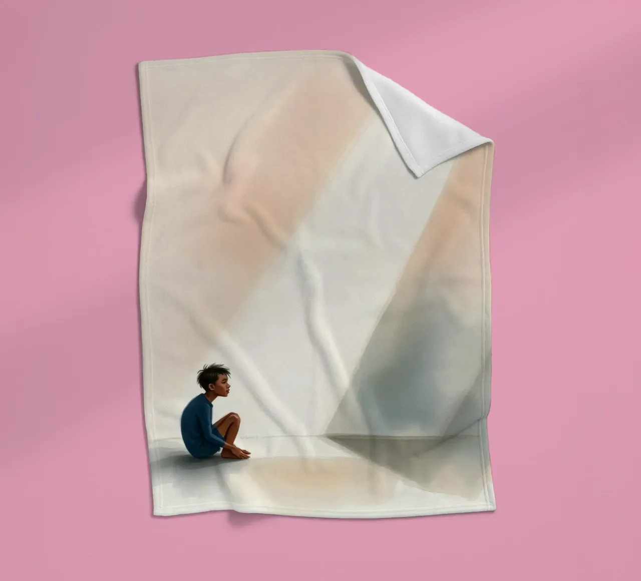 Junge sitzt in stiller Kontemplation, während Licht auf ihn fällt Fleecedecke von DesignDoodle