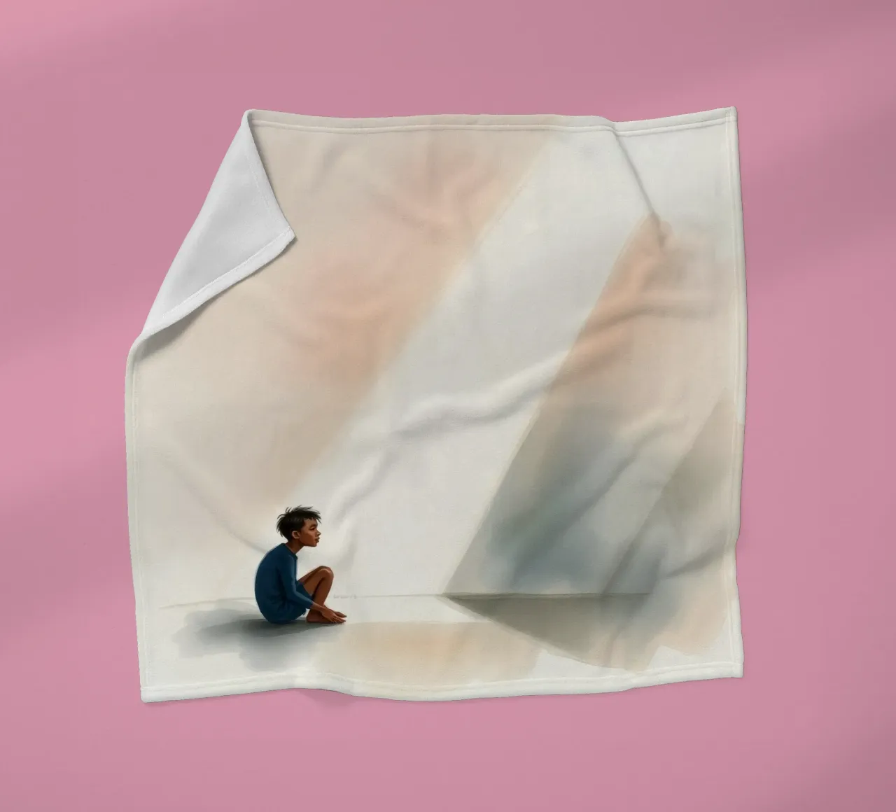 Junge sitzt in stiller Kontemplation, während Licht auf ihn fällt Fleecedecke von DesignDoodle