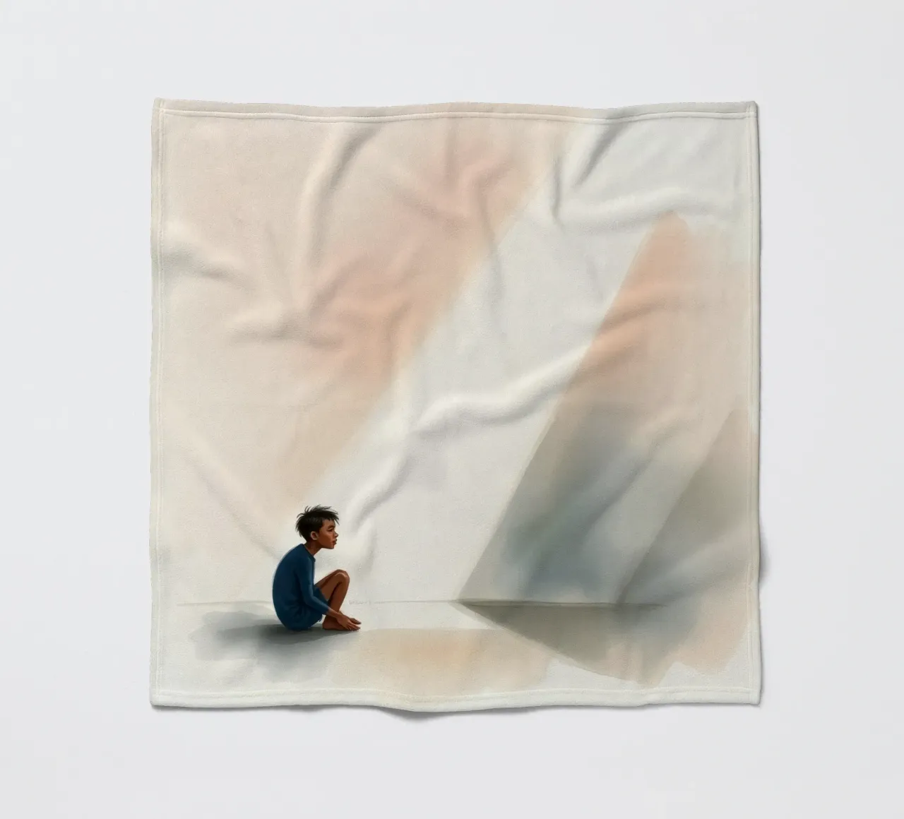Junge sitzt in stiller Kontemplation, während Licht auf ihn fällt Fleecedecke von DesignDoodle