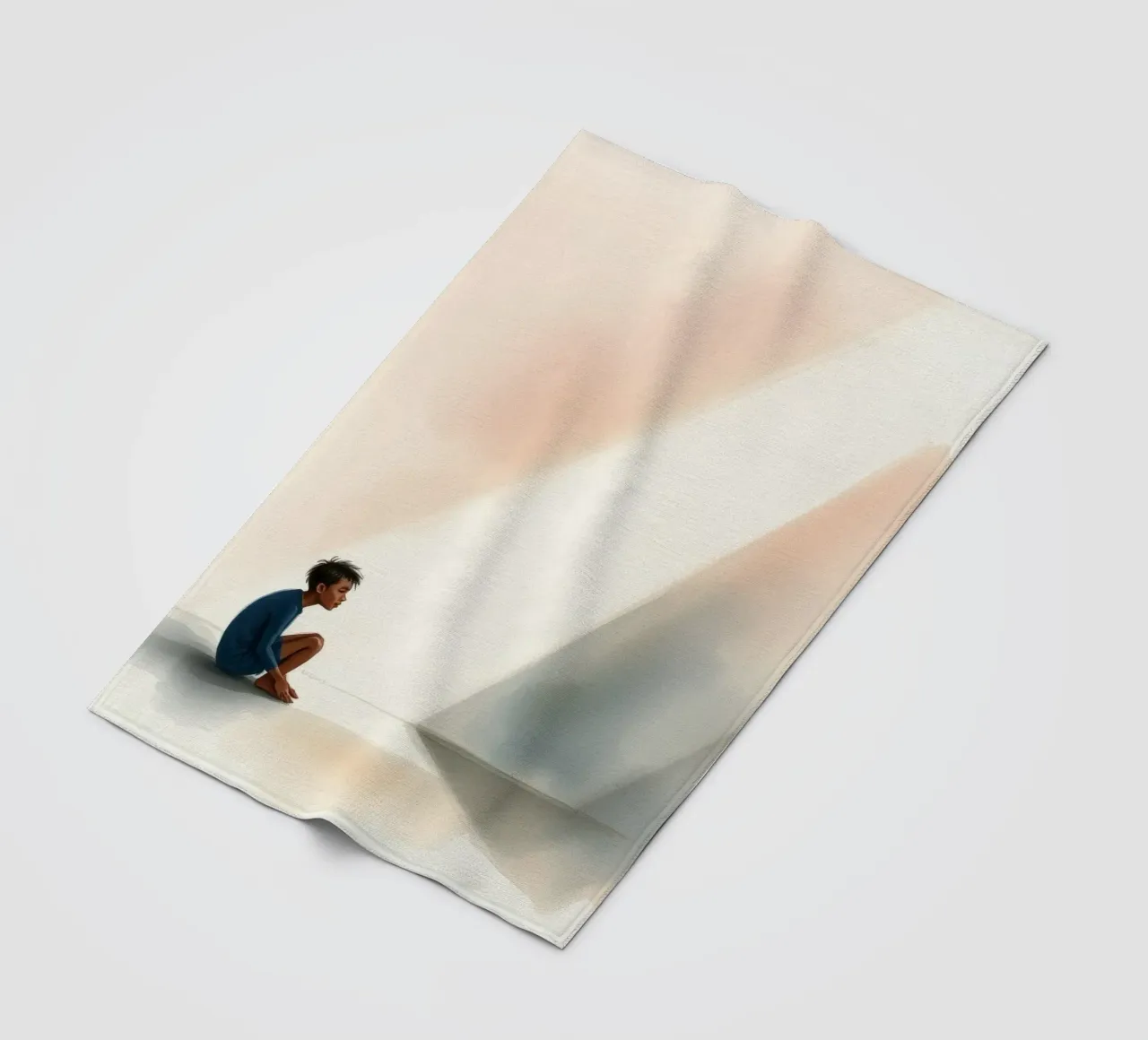 Junge sitzt in stiller Kontemplation, während Licht auf ihn fällt Fleecedecke von DesignDoodle