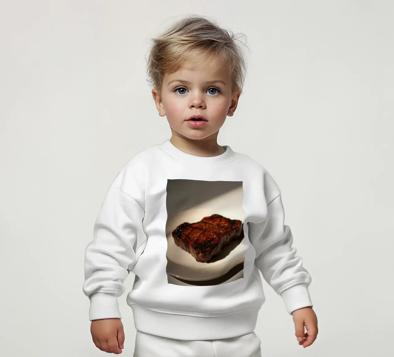Bistecca perfettamente grigliata servita su un semplice piatto bianco felpa neonato da DesignDoodle