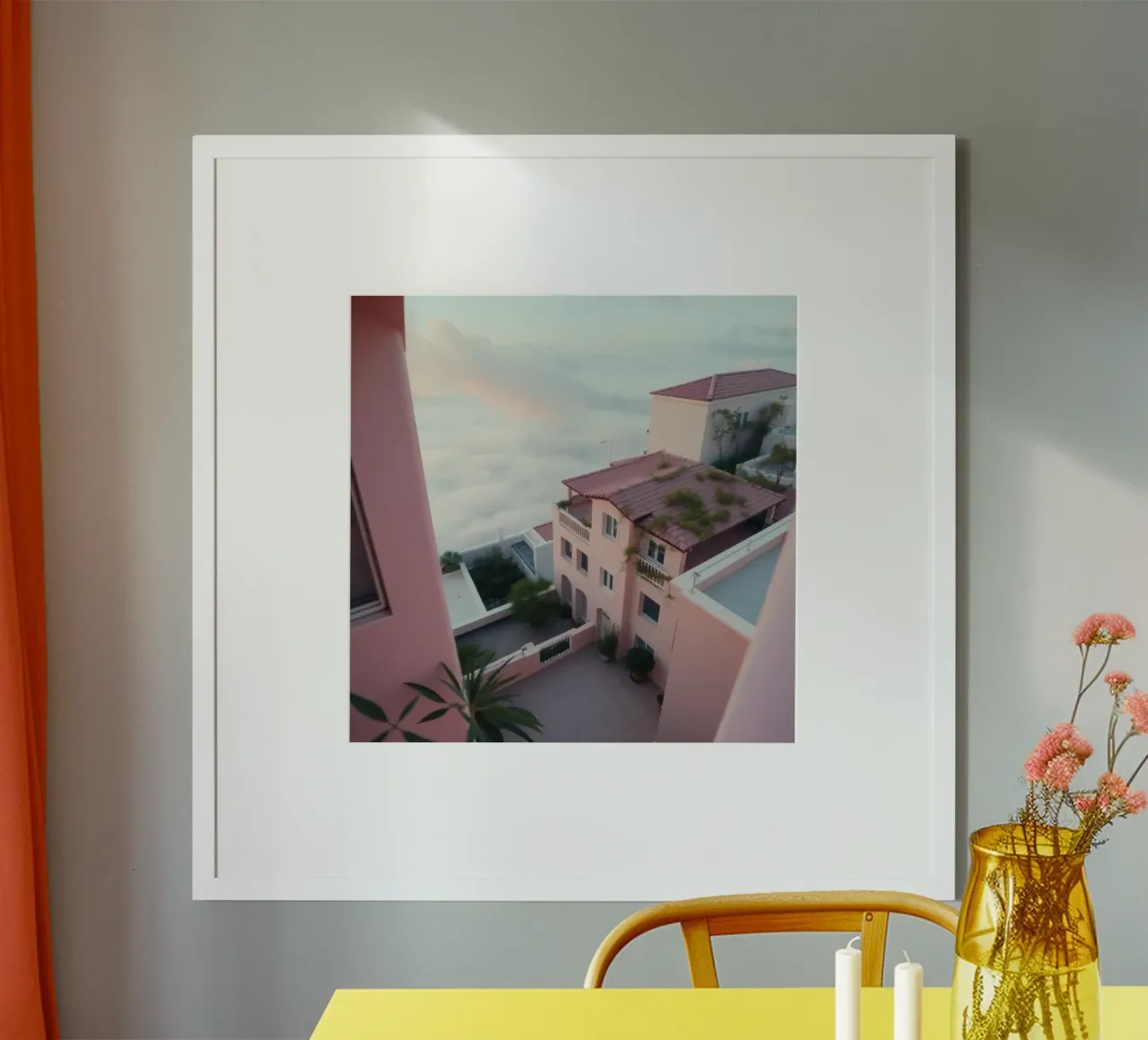 Hermosos edificios rosas encaramados sobre las nubes al atardecer poster de DesignDoodle