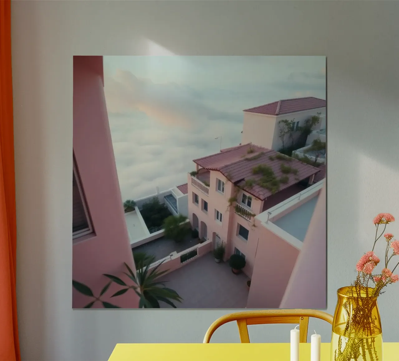 Hermosos edificios rosas encaramados sobre las nubes al atardecer poster de DesignDoodle