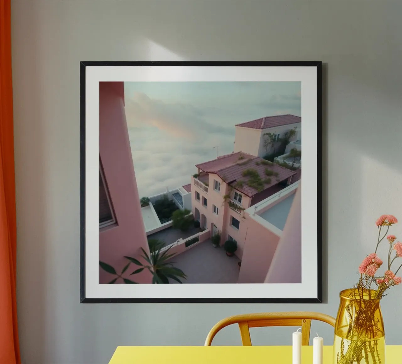 Hermosos edificios rosas encaramados sobre las nubes al atardecer poster de DesignDoodle
