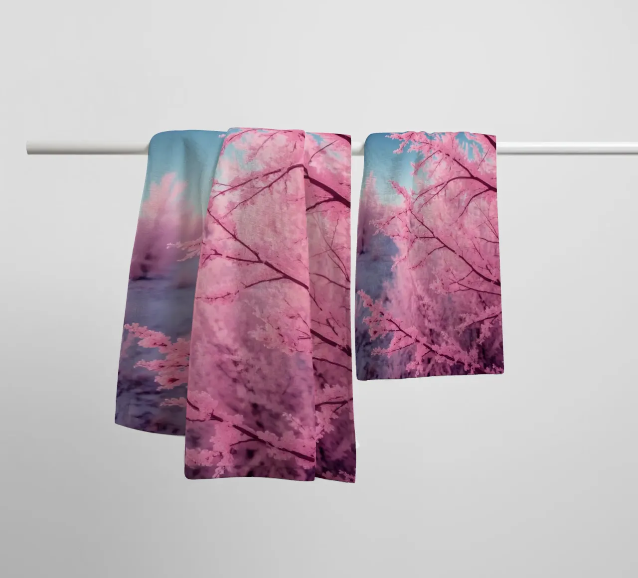 Schöne rosa Bäume in einer ätherischen Landschaft bei Sonnenuntergang mit Handtuch von DesignDoodle