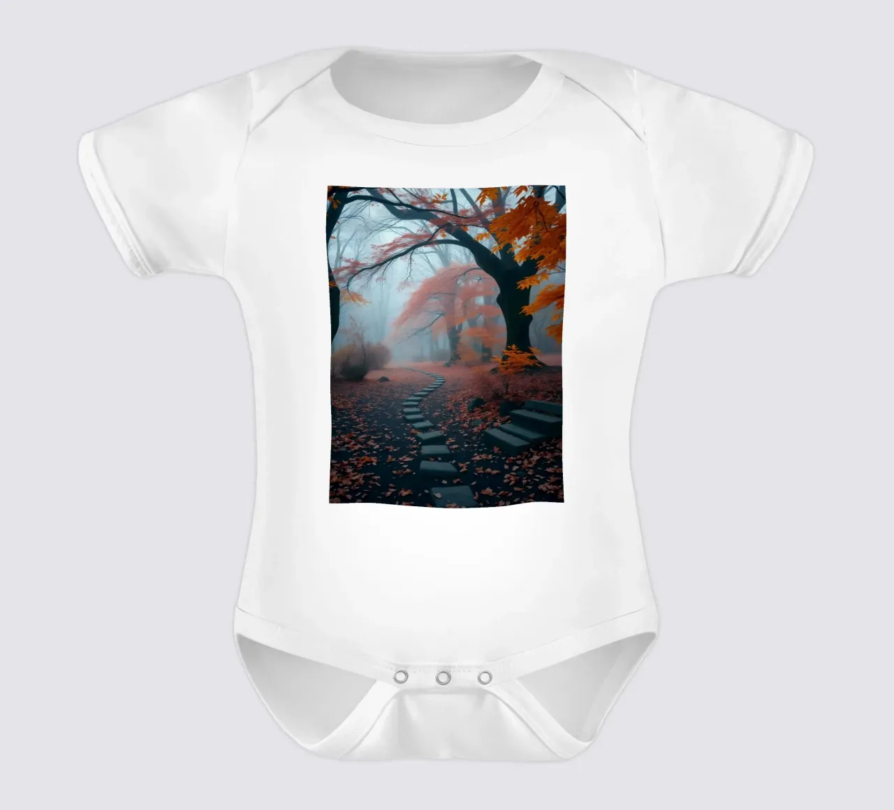 Sentier d'automne serein serpentant à travers une forêt brumeuse body bébé de DesignDoodle
