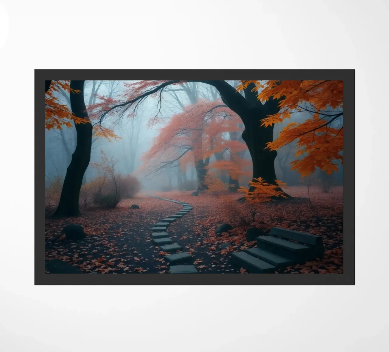 Sentier d'automne serein serpentant à travers une forêt brumeuse paillasson de DesignDoodle