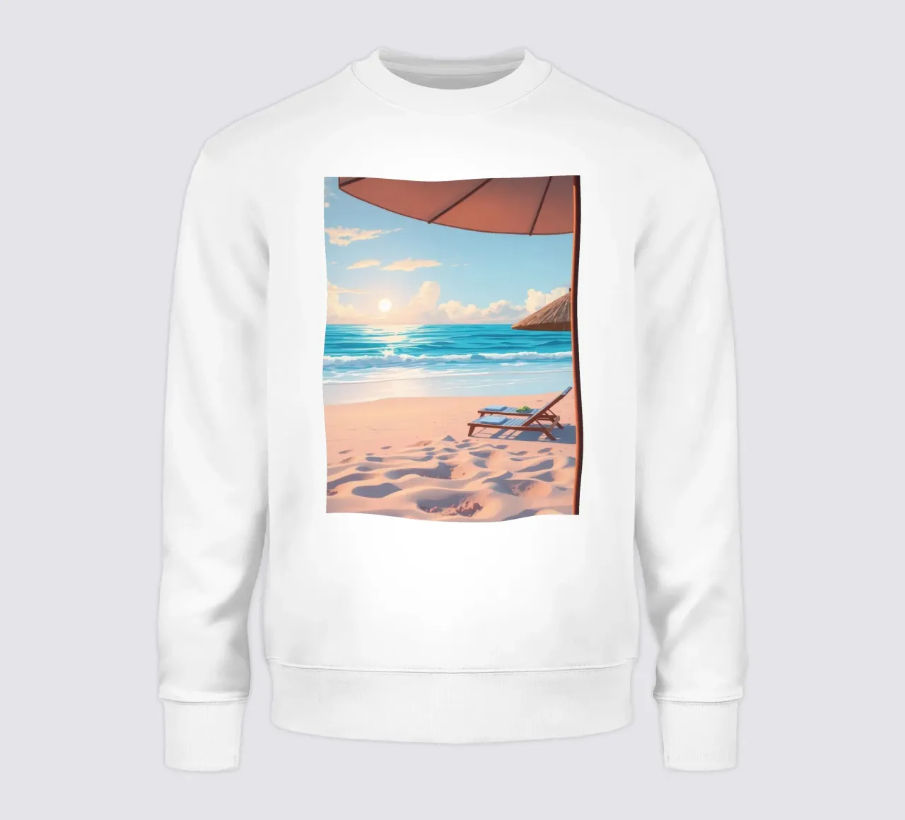 Scena rilassante sulla spiaggia al tramonto con sedia a sdraio e ombrellone felpa da DesignDoodle