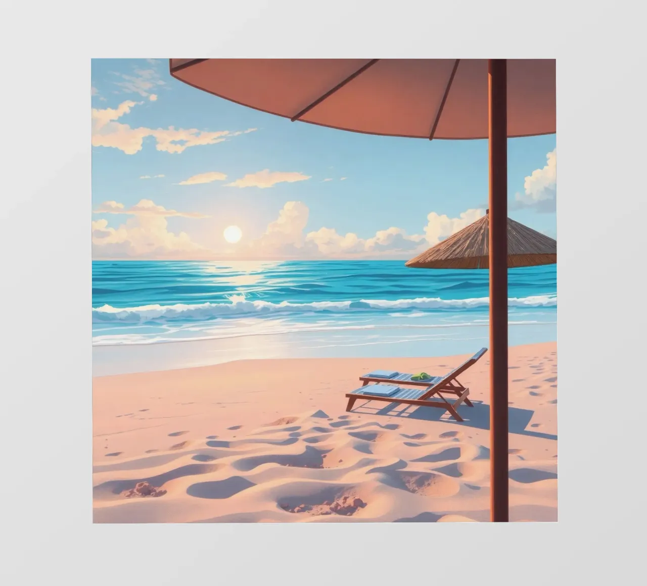 Relaxing beach scene sunset with lounge chair and umbrella pvc cover by DesignDoodle