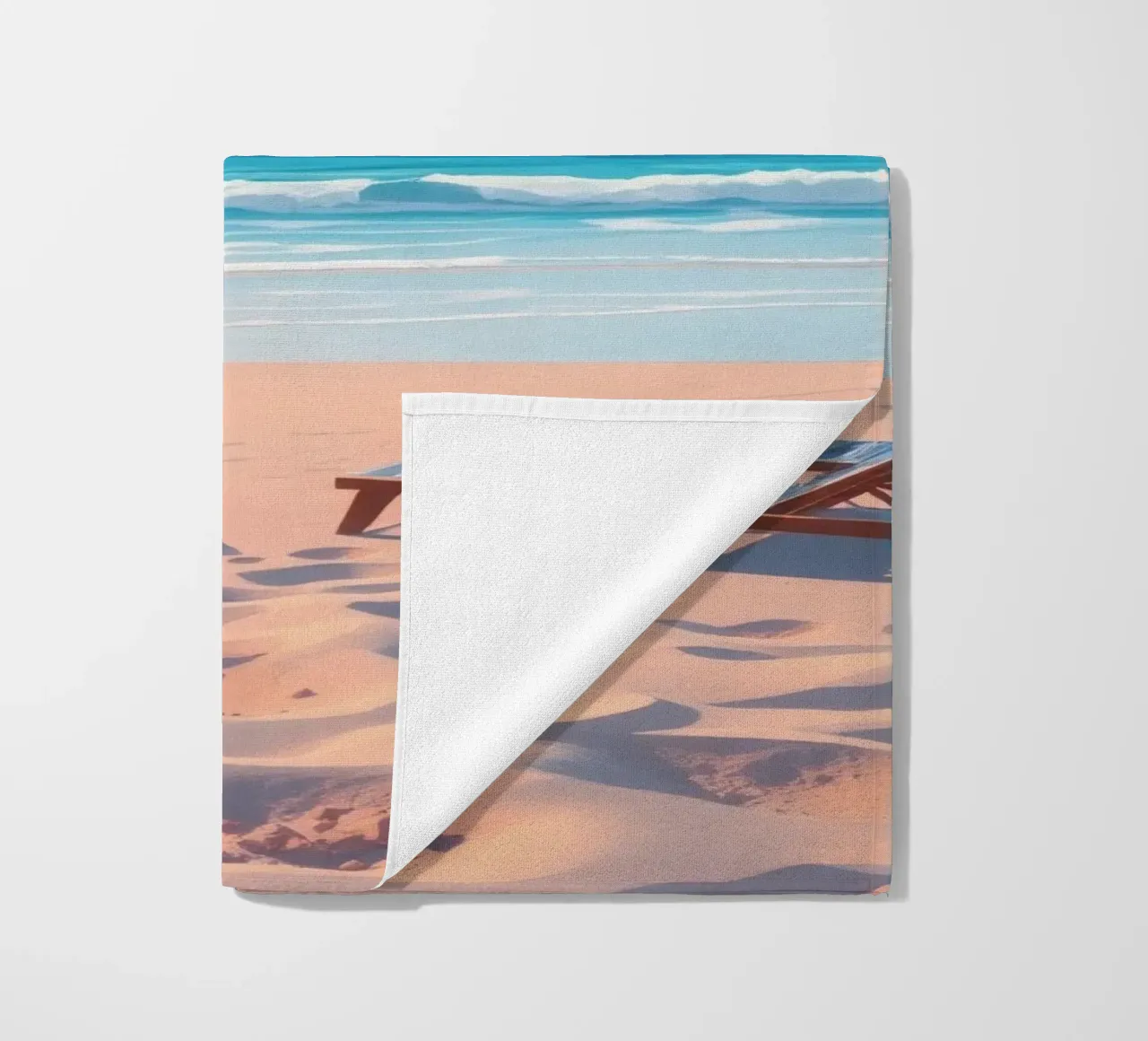 Relaxing beach scene sunset with lounge chair and umbrella beach towel by DesignDoodle