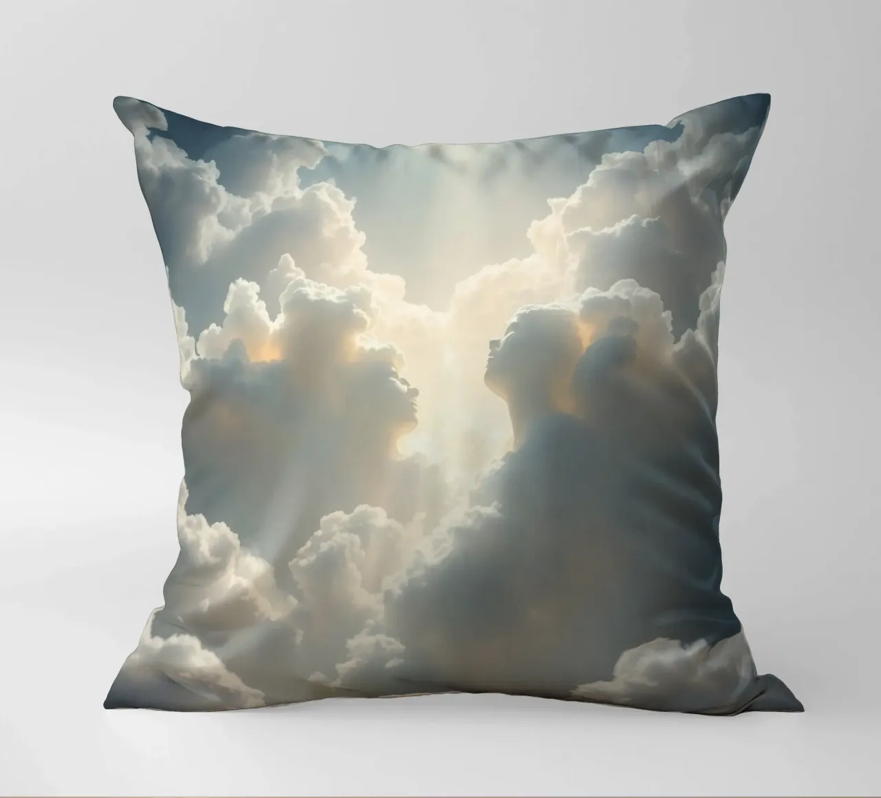 Les nuages majestueux illuminés par la lumière du soleil révèlent des formes éthérées. coussin de DesignDoodle