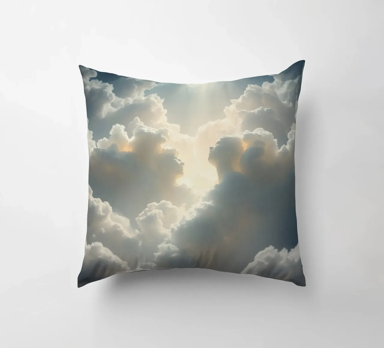 Les nuages majestueux illuminés par la lumière du soleil révèlent des formes éthérées. coussin de DesignDoodle