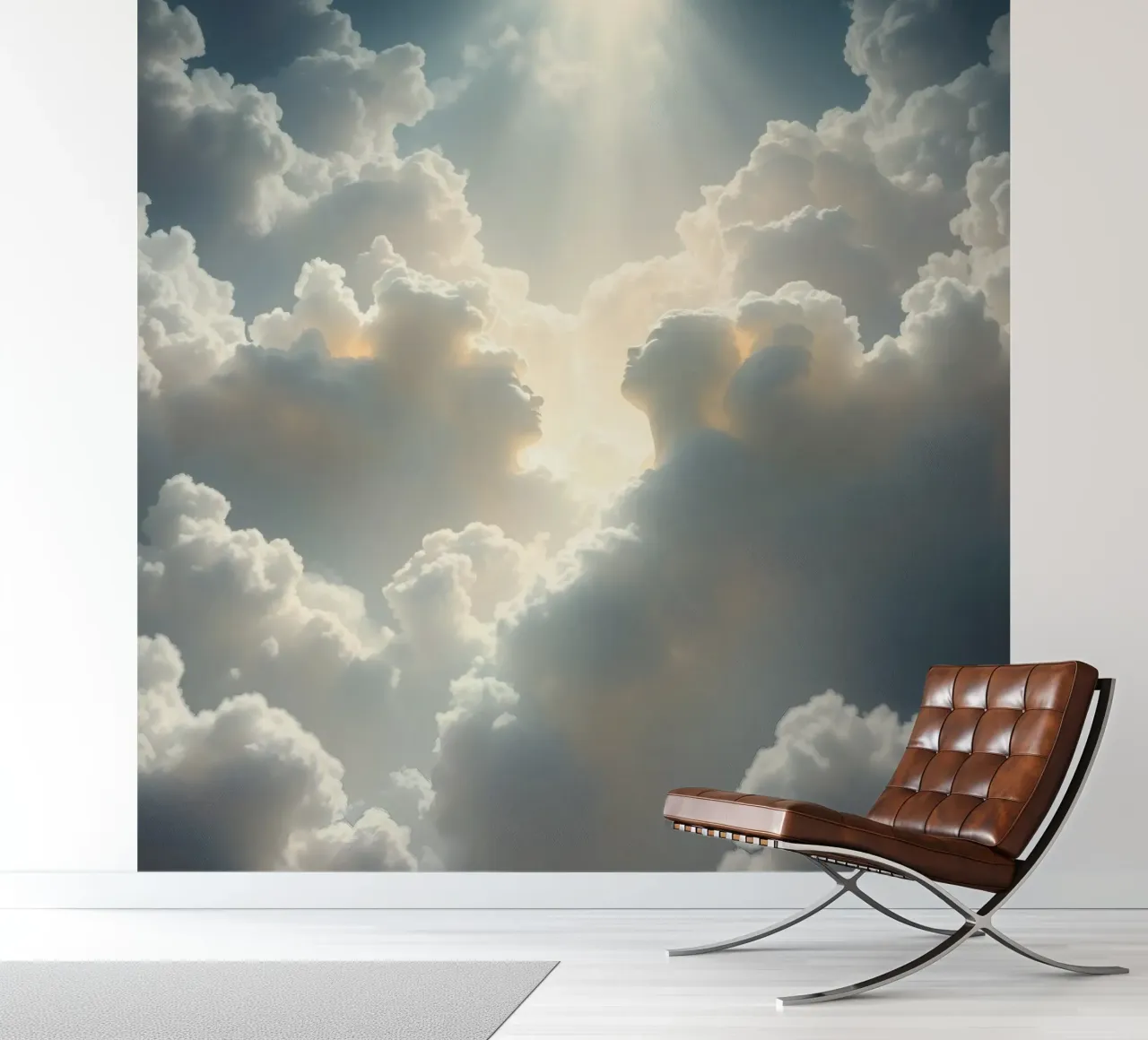 Majestätische Wolken, die vom Sonnenlicht beleuchtet werden, enthüllen eine ätherische Form Fototapete von DesignDoodle