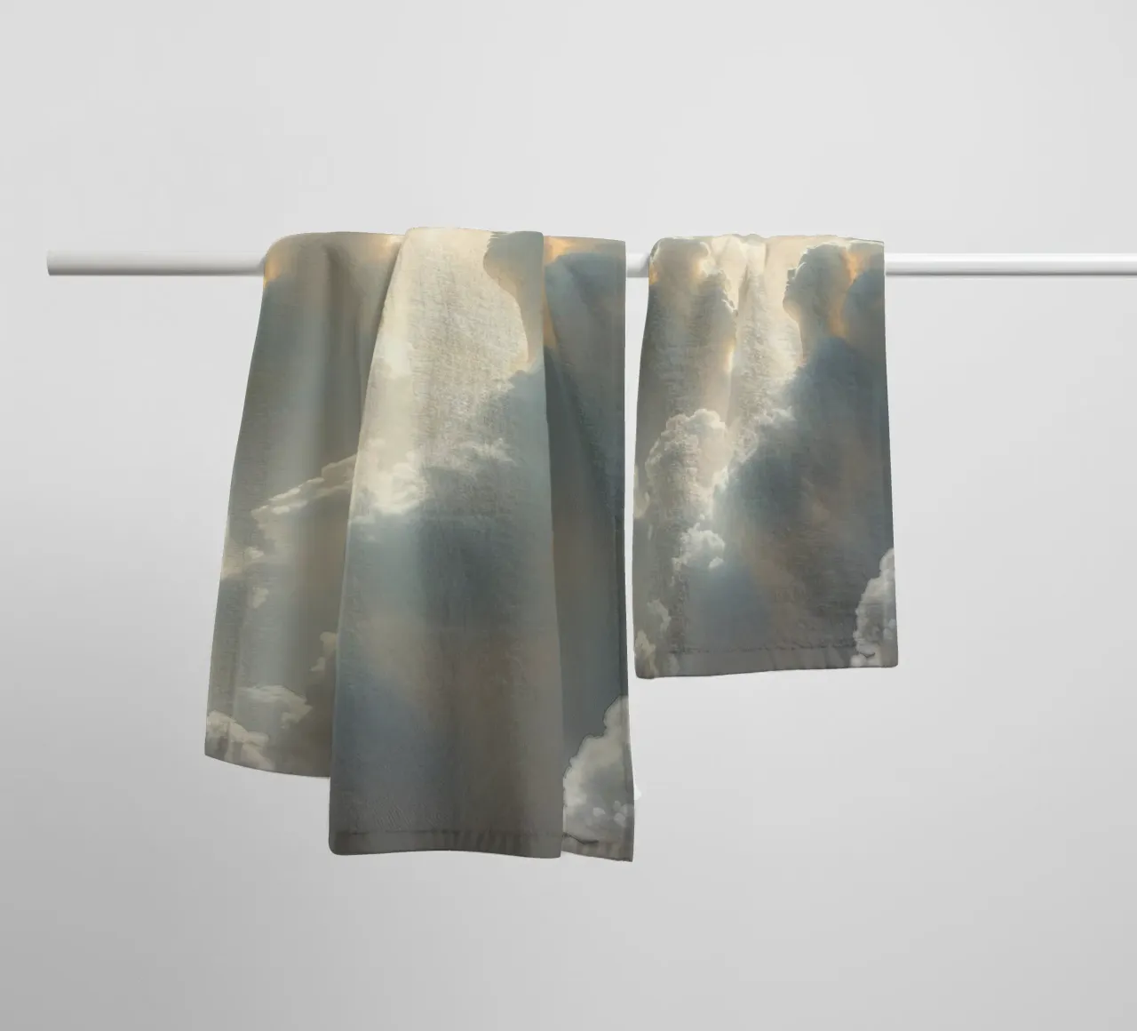 Majestic clouds illuminated by sunlight reveal ethereal shap towel by DesignDoodle