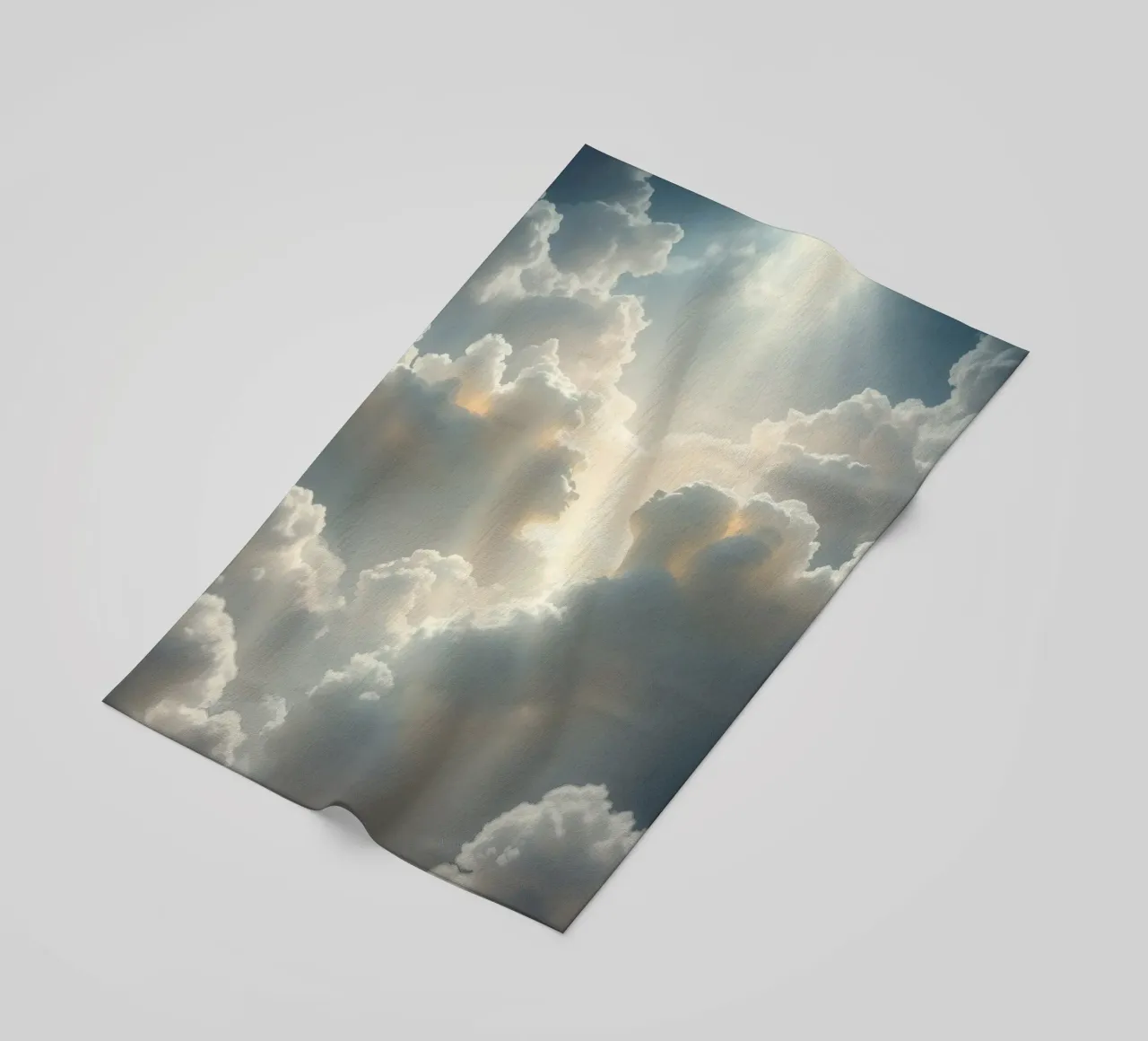 Majestic clouds illuminated by sunlight reveal ethereal shap beach towel by DesignDoodle