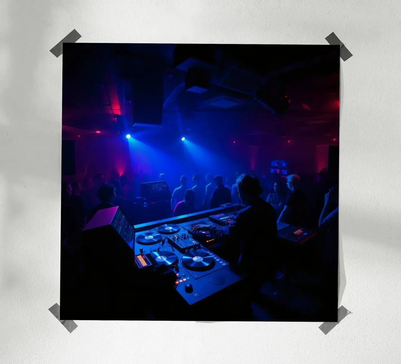Energetisches Nachtleben in einem pulsierenden Club mit DJ-Performance Poster von DesignDoodle