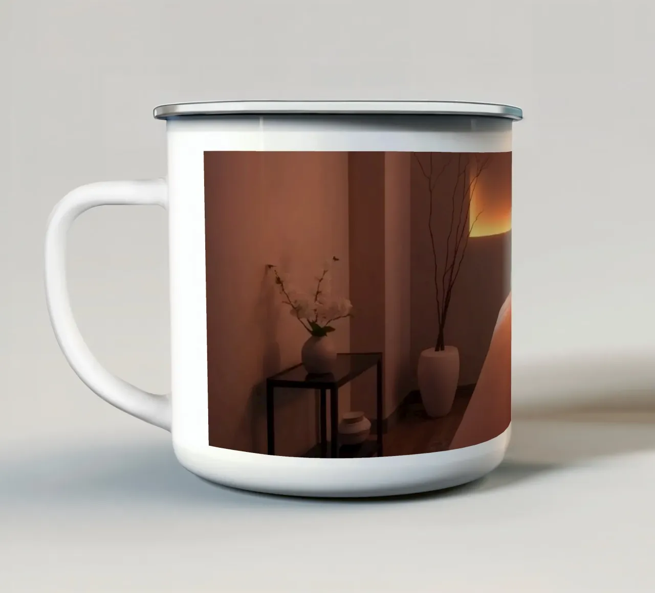Sala per trattamenti termali rilassante con luci soffuse e minimalismo tazza in smalto da DesignDoodle