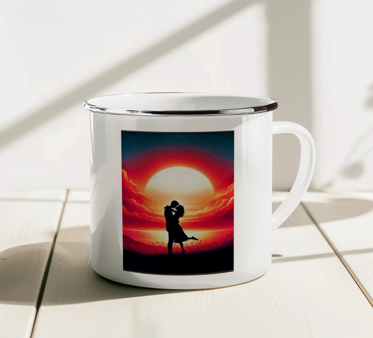 Amore sotto un cielo di fuoco tazza in smalto da ZARAH