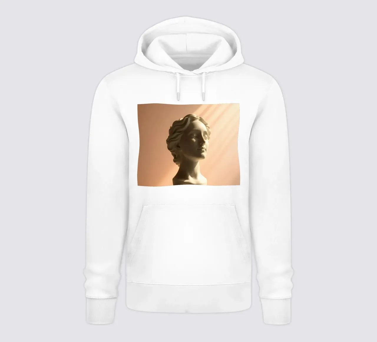Scultura in marmo bianco di una testa di donna illuminata da una luce soffusa. felpa con cappuccio da DesignDoodle