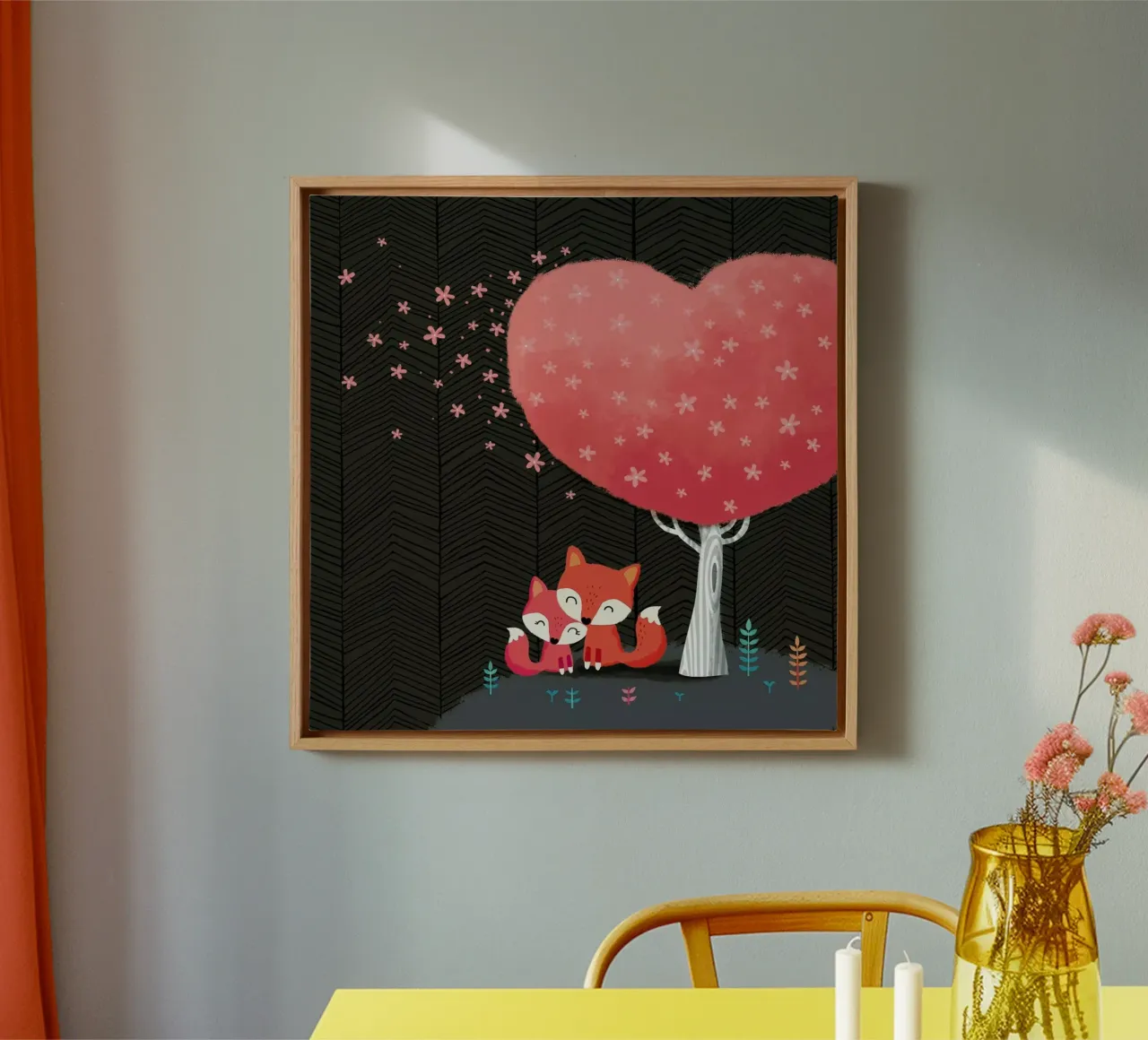 Foxes with Blossom tela con Cornice a cassetta da DinoMike