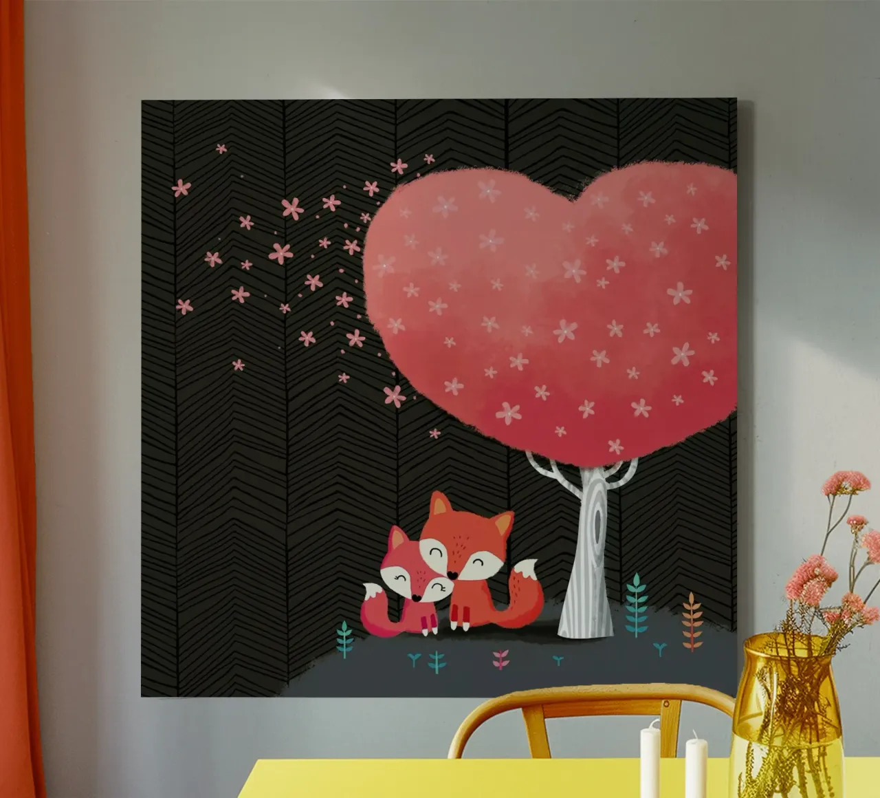 Foxes with Blossom tela con Cornice a cassetta da DinoMike