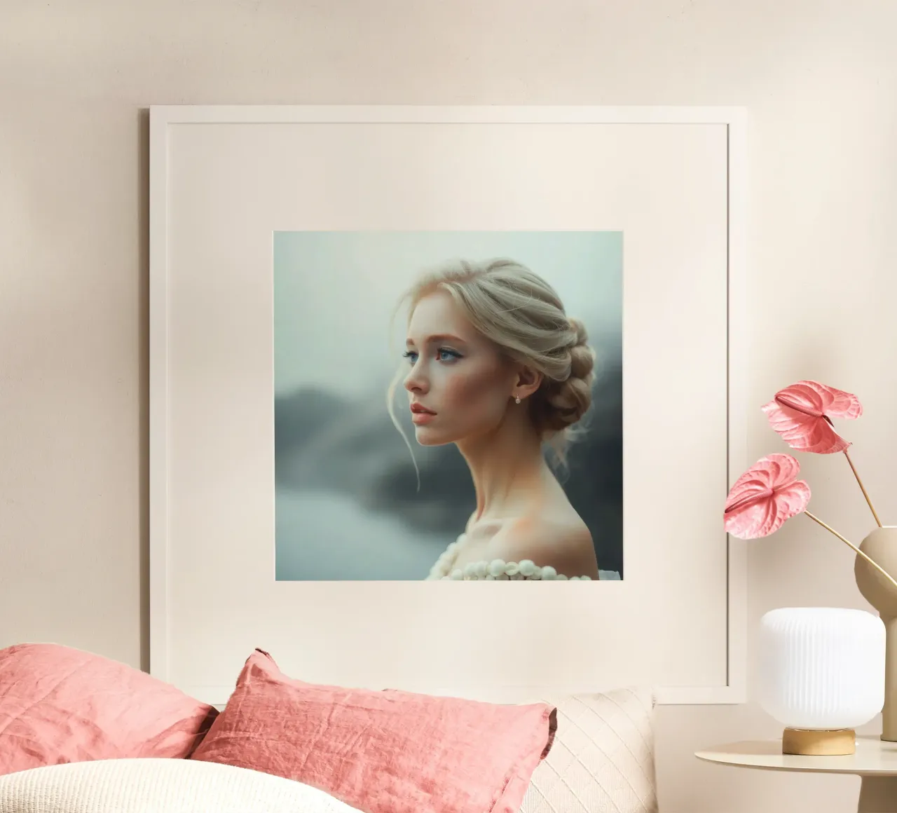 Porträt einer Frau mit eleganter Flechtfrisur Poster mit Aluminium Rahmen von DesignDoodle