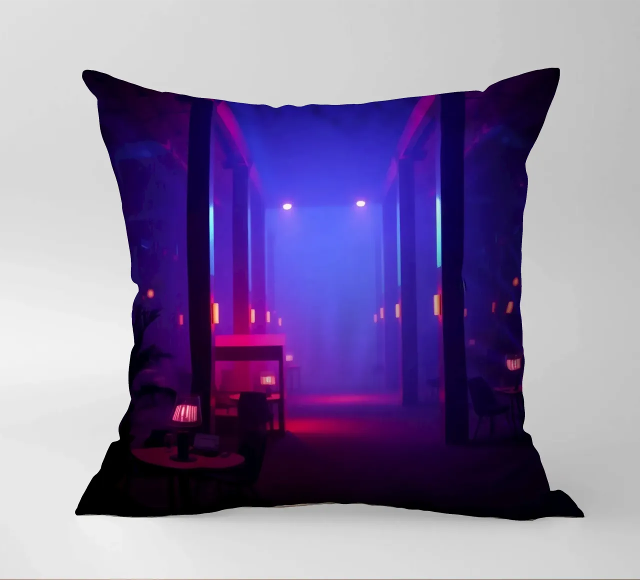 Luogo unico e suggestivo con illuminazione colorata cuscino da DesignDoodle