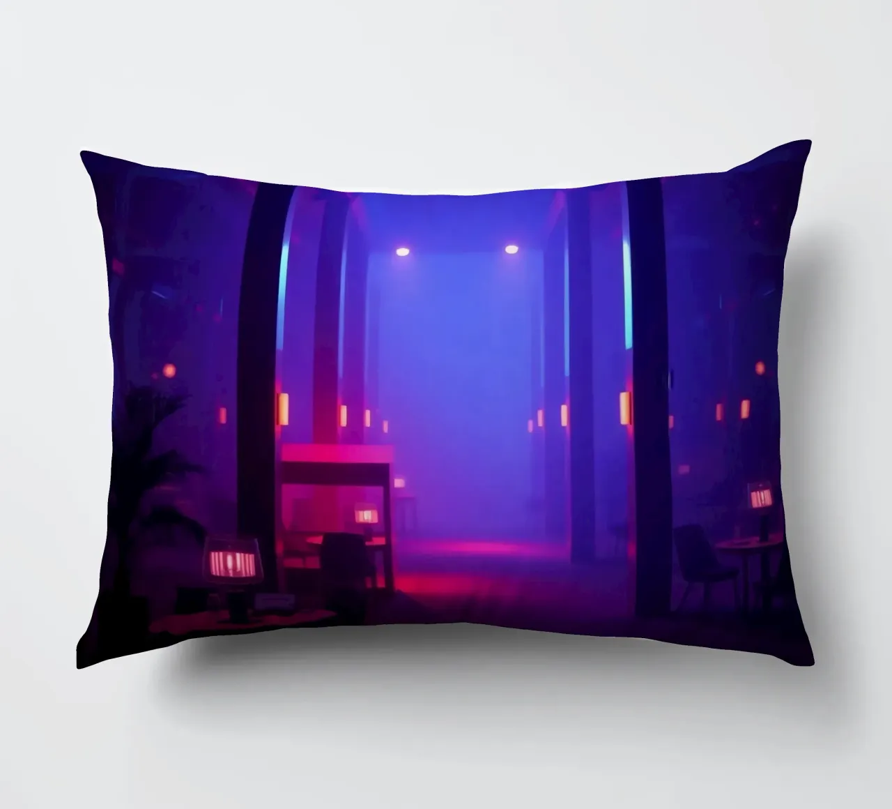 Luogo unico e suggestivo con illuminazione colorata cuscino da DesignDoodle