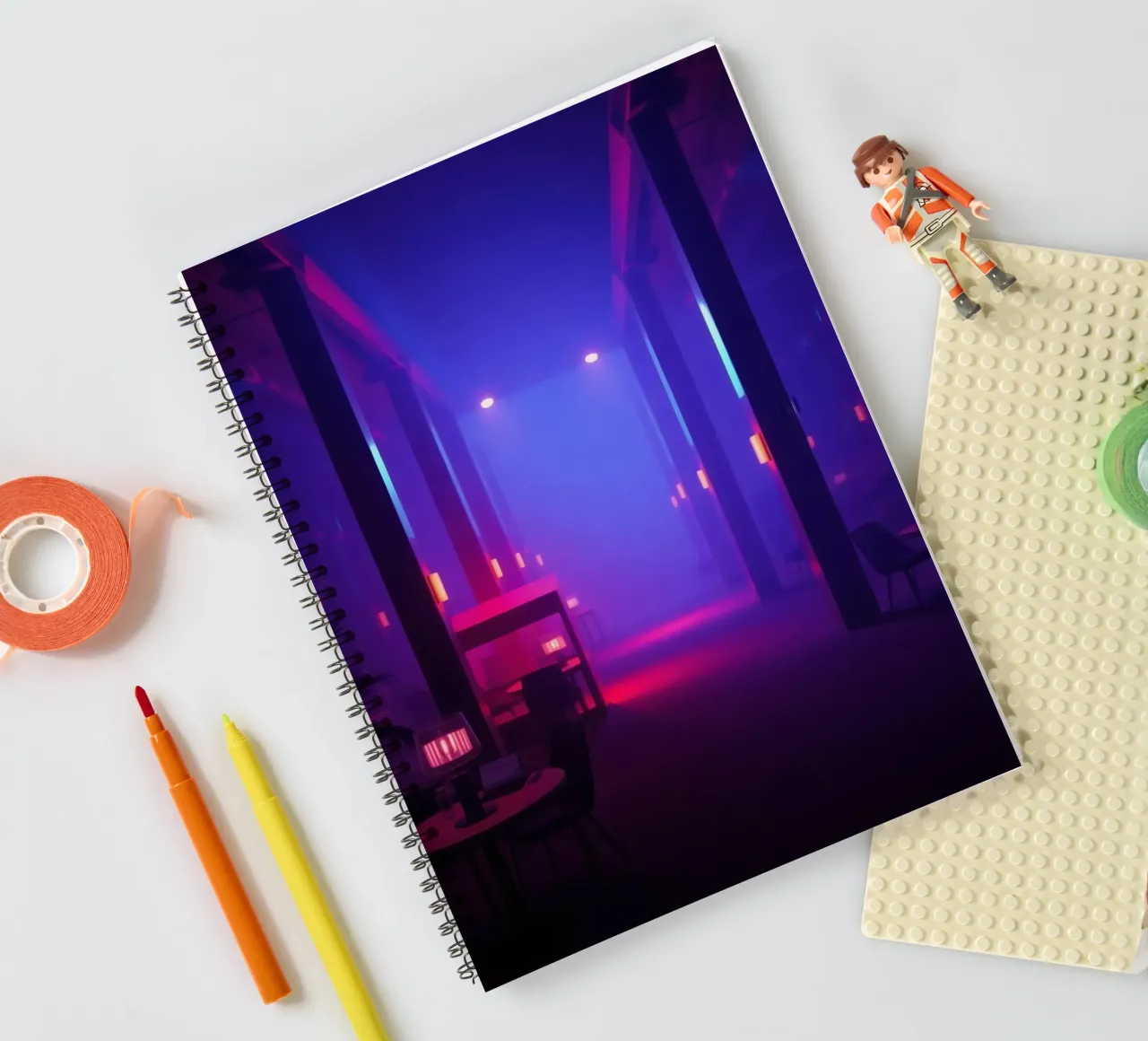 Unique atmospheric venue with colorful lighting spiral notebook by DesignDoodle