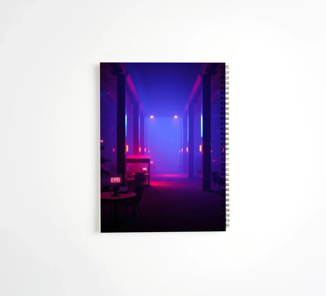 Unique atmospheric venue with colorful lighting spiral notebook by DesignDoodle