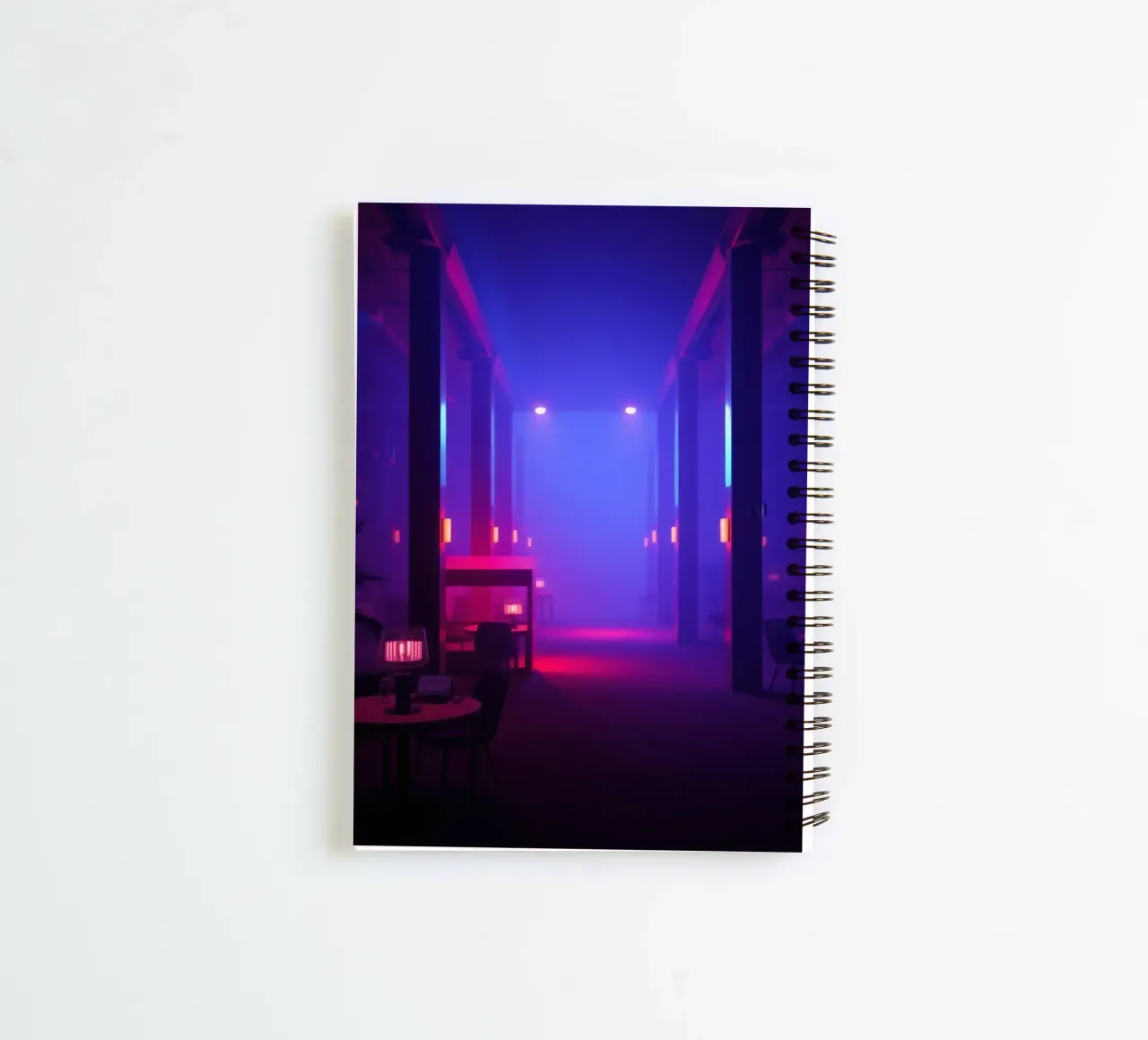 Unique atmospheric venue with colorful lighting spiral notebook by DesignDoodle