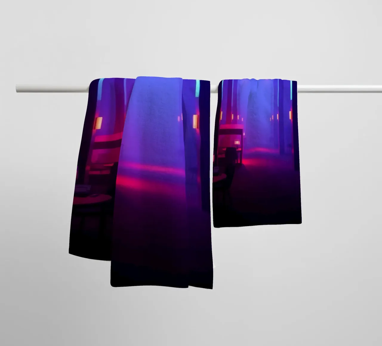 Luogo unico e suggestivo con illuminazione colorata asciugamano da bagno da DesignDoodle