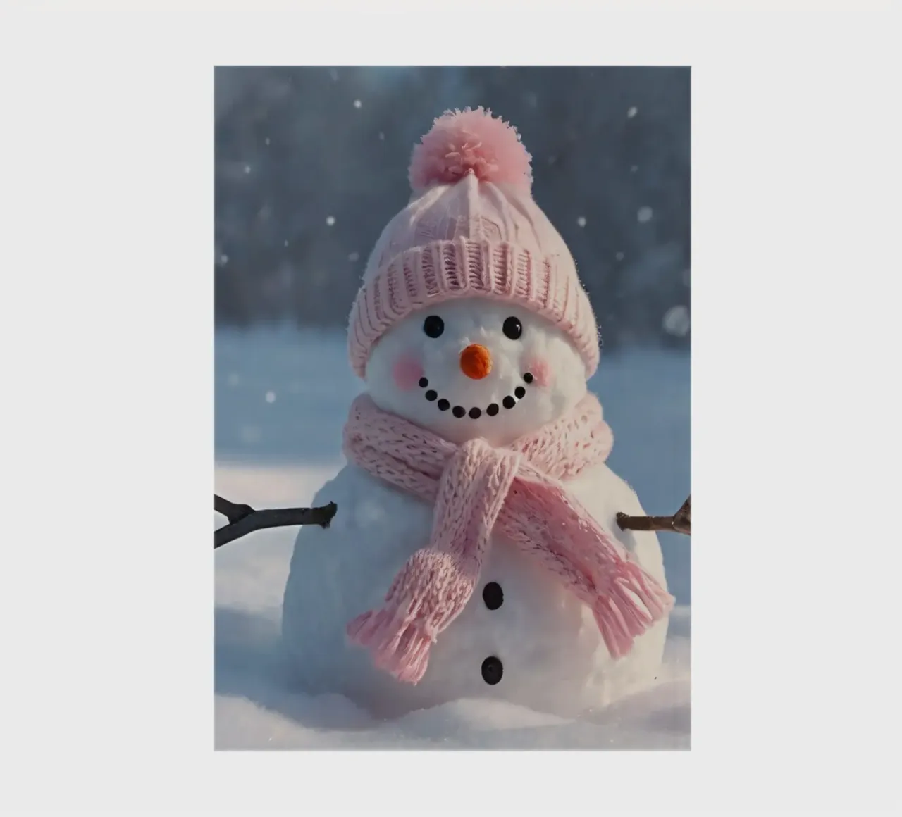 Pupazzo di neve con cappello e sciarpa rosa in piedi in un paesaggio invernale diario da DesignDoodle