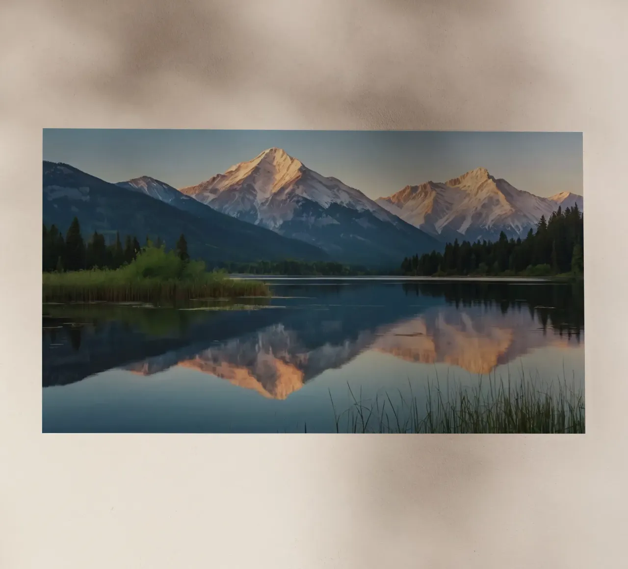 Riflessi di montagne maestose al crepuscolo su un lago pellicola backlit da DesignDoodle
