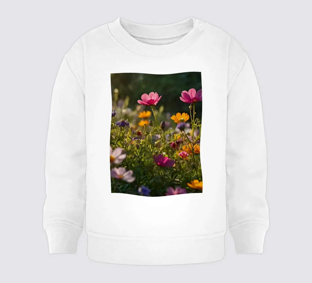 Fiori di campo colorati in un giardino illuminato dal sole in tarda primavera felpa neonato da DesignDoodle