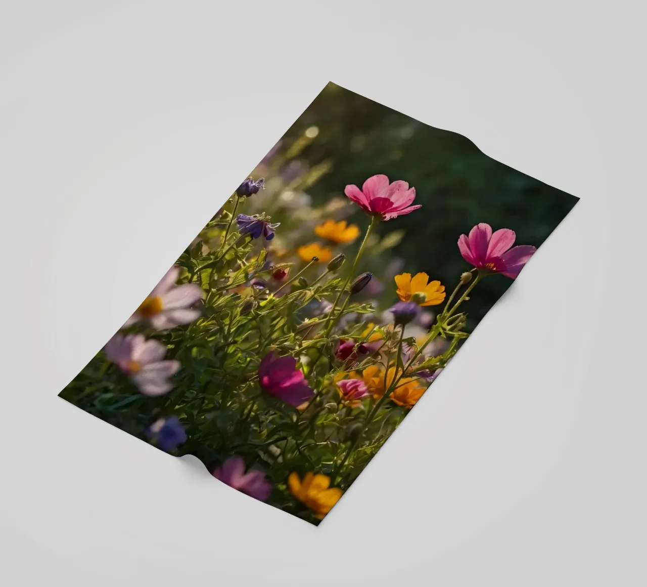 Fiori di campo colorati in un giardino illuminato dal sole in tarda primavera telo mare da DesignDoodle