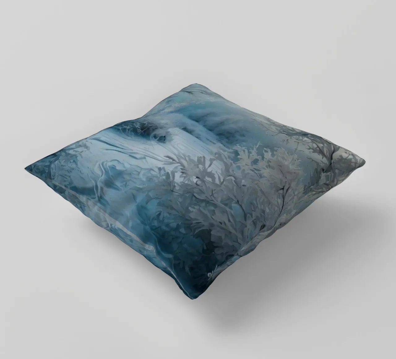 Paesaggio invernale con alberi smerigliati e fiume ghiacciato cuscino da DesignDoodle