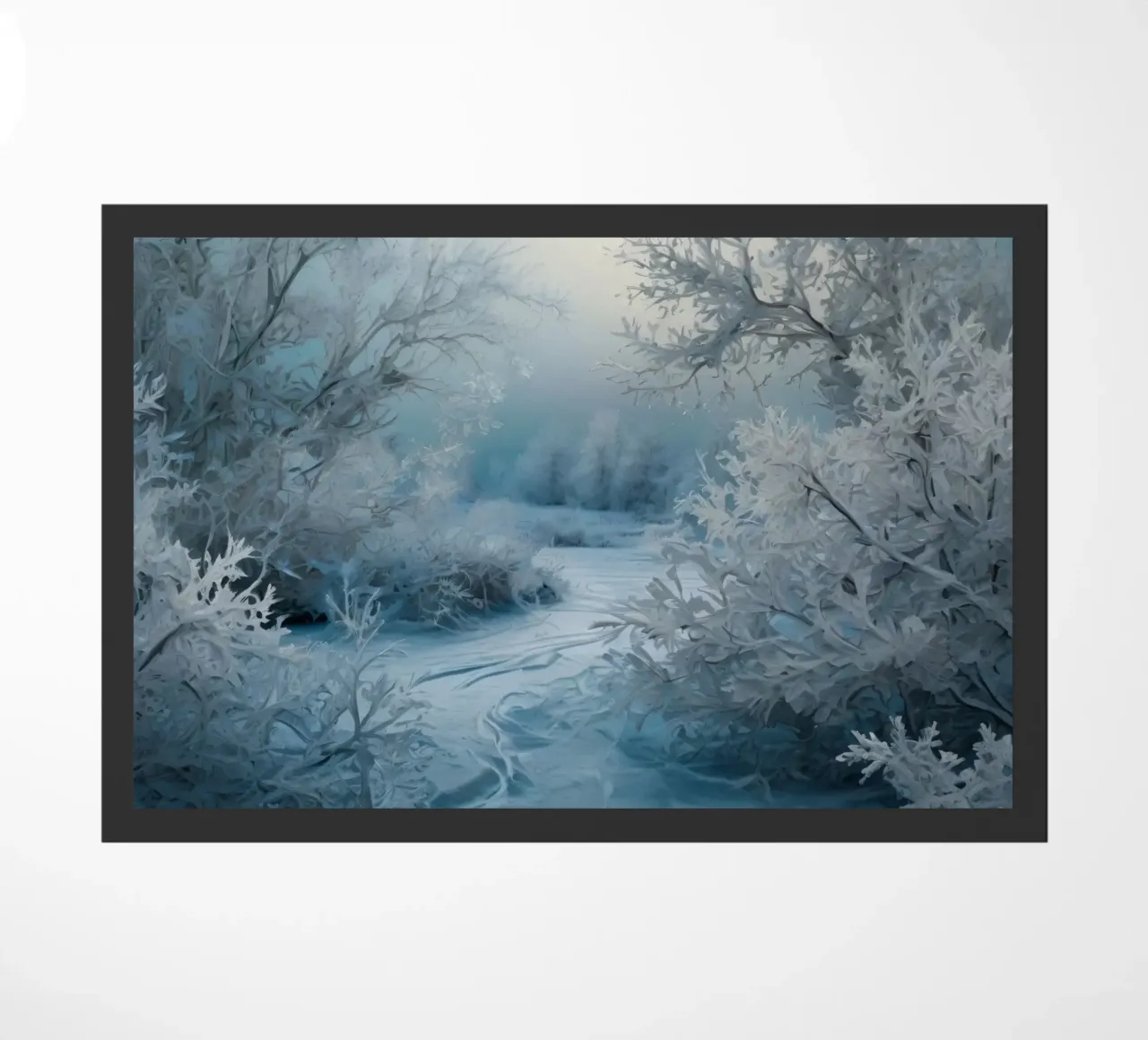 Paesaggio invernale con alberi smerigliati e fiume ghiacciato zerbino da DesignDoodle